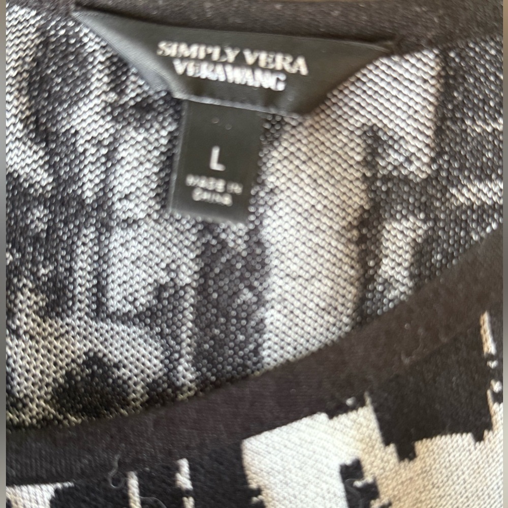 Simply Vera Vera Wang Sleeveless Knit Dress Black Beige Abstract Print Size L - Picture 3 of 5